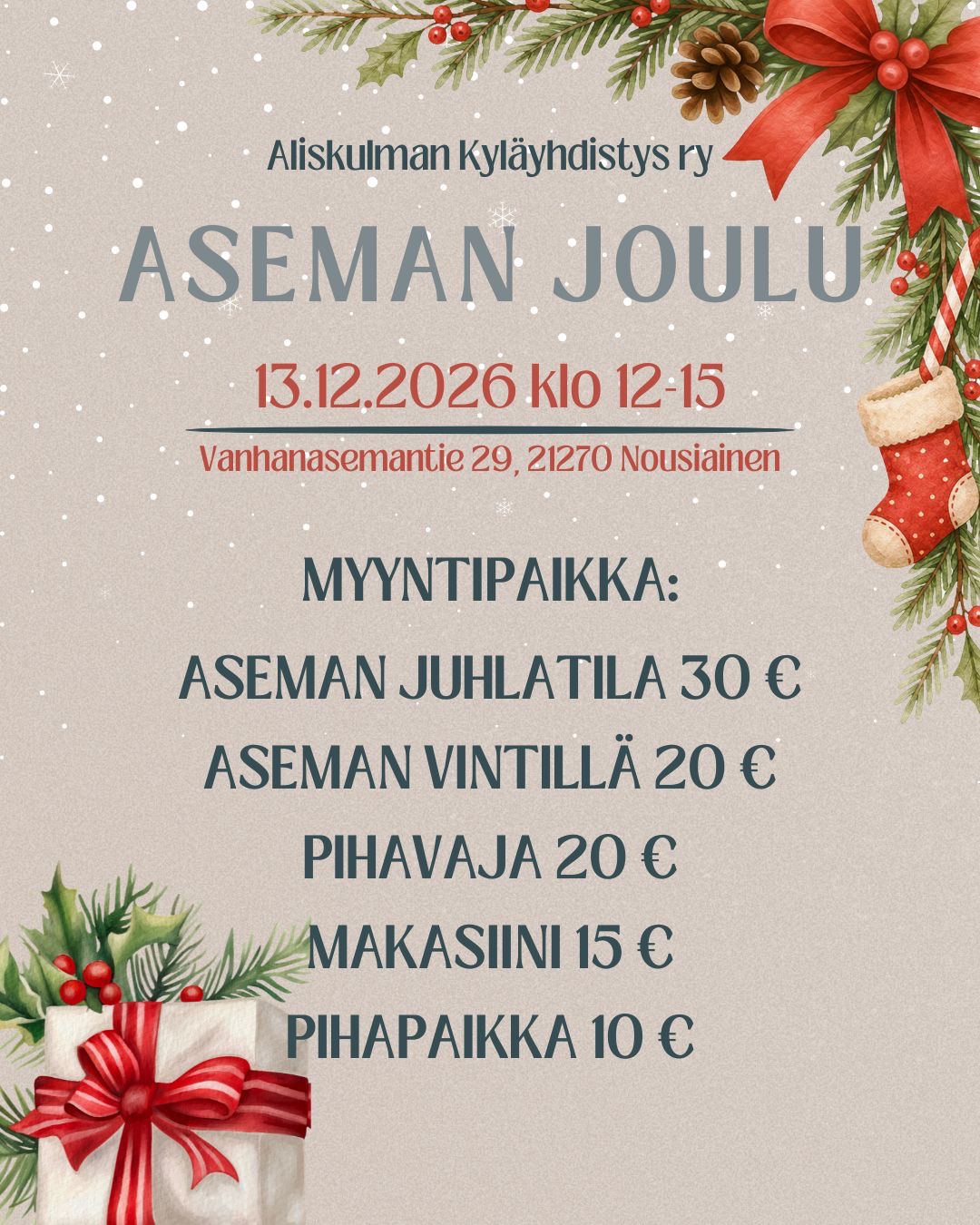 Aseman Joulun myyntipaikat varattavissa nyt